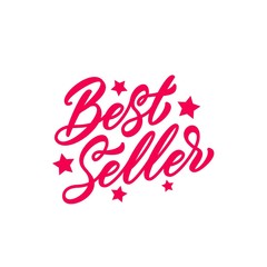 Best Seller hand drawn lettering. Ready red text for business, promotion and advertising. Lettering style. Best seller calligraphic inscription isolated on white background.