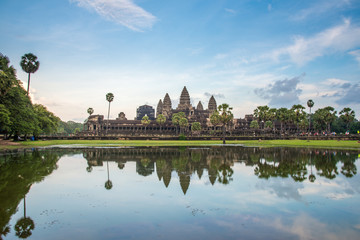 Fototapeta na wymiar Reflection of an Angkor Wat in Siem Reap, Cambodia.
