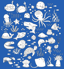 Fototapeta premium a vector set of black and white underwater animal