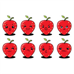 Illustration graphic vector of cute strawberry, set of cartoon tropical fruit characters in kawaii style, isolated on white background. vector illustration.
