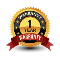 1 Year Warranty Golden Medal Isolated on White Background.