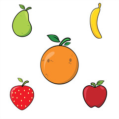 Illustration graphic vector of fruits set for your design, apple, banana, orange, strawberry, guava.