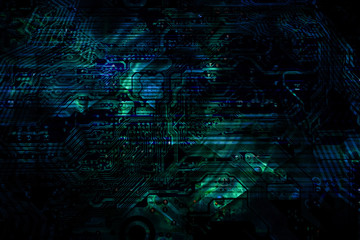 Protected guard grid shield circuit board cloud comluting concept. Electronic computer hardware...