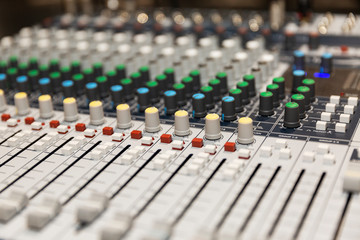 Sound mixer control panel. Close-up.
