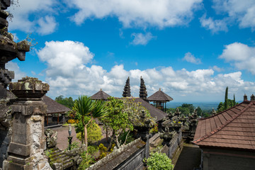 The scenery of the Pura Besakih or Mother Temple that can see the holy gate and staw pagodas in Bali, Indonesia.
