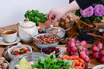Traditional Georgian sweets and desserts. Baklava, nakhini, khinkali, matzoon, churchkhela, shotis puri or shoti