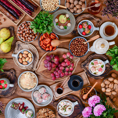 Traditional Georgian sweets and desserts. Baklava, nakhini, khinkali, matzoon, churchkhela, shotis puri or shoti