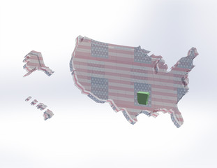3D map of the United States.  Arkansas