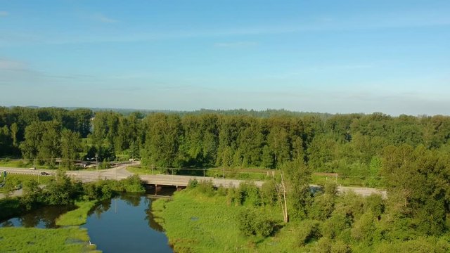 Descending Aerial View of Highway BC-7 in Maple Ridge, British Columbia, CAnada