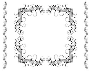 Decorative vintage frame with floral ornament with border in retro style isolated on white