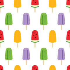 Cute colorful popsicles, ice cream on stick vector seamless pattern background.