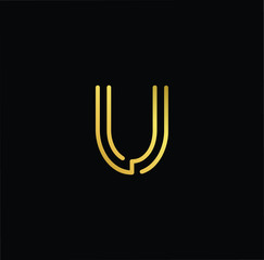 Outstanding professional elegant trendy awesome artistic black and gold color U UU initial based Alphabet icon logo.