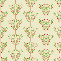 Apple trees orchard seamless vector ornamental pattern on a light background. Decorative surface print design. Great for fabrics, stationery and packaging.