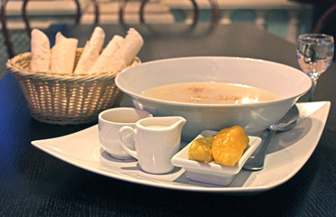 Fototapeta na wymiar The armenian hash soup as early breakfast or lanch