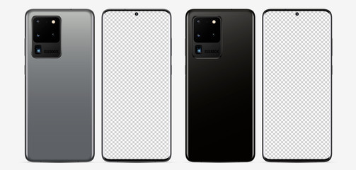 Devices screen mockup. Smartphone Gray and Black color and backside with camera with blank screen for your design. Vector illustration EPS 10