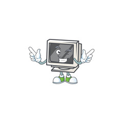 A comical face vintage monitor mascot design with Wink eye