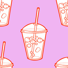 Vector seamless pattern. Lemonade, soda or fruit cocktail. Illustration for menu, printing onto fabric and paper or scrap booking.	