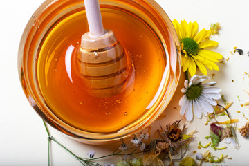 organic honey plate and flowers