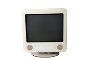 Old Computer Monitor white Isolated on White Background.