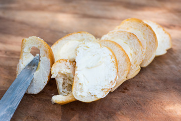 Fresh breads on table in cooking.