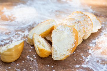 Fresh breads on table in cooking.