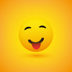 Smiling Emoji with Stuck Out Tongue - Simple Happy Emoticon on Yellow Background - Vector Design