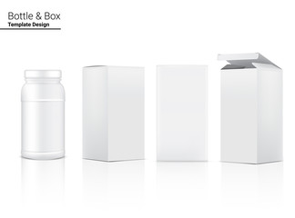 Medicine Bottle Mock up Realistic For Cosmetic and Box for Skincare Product on White Background Illustration. Health Care and Medical Concept Design.