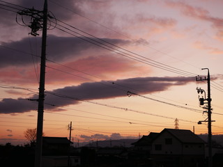 sunset in city