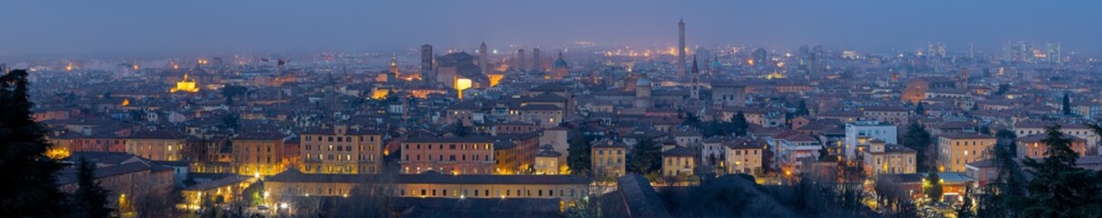 Bologna - The panorama of Bologna old town at evening dusk.