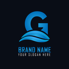G Letter Logo Design with Water Splash Ripples Drops Reflection Vector Icon Illustration.