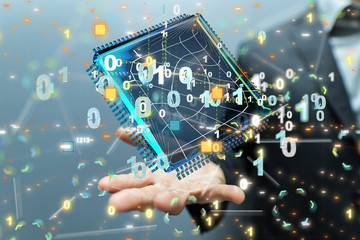 code data concept in hand media.