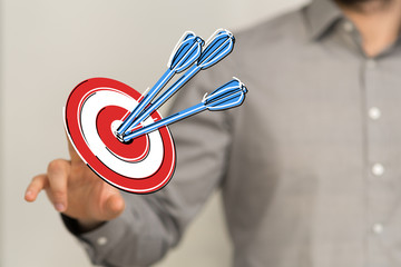 Dart arrow on target dartboard, Business success concept..
