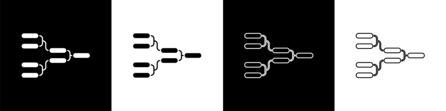 Set Results and standing tables scoreboard championship tournament bracket icon isolated on black and white background. Vector Illustration