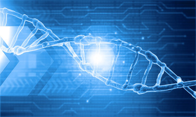 DNA strand on technology background. 3d illustration..
