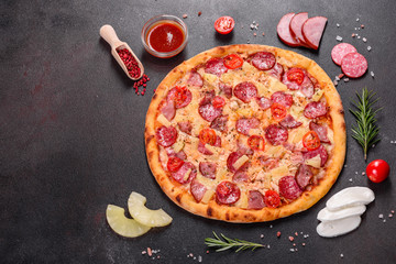 Pepperoni Pizza with Mozzarella cheese, salami, ham