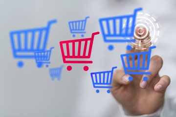 Shopping cart on digital tablet. Shopping online concept..
