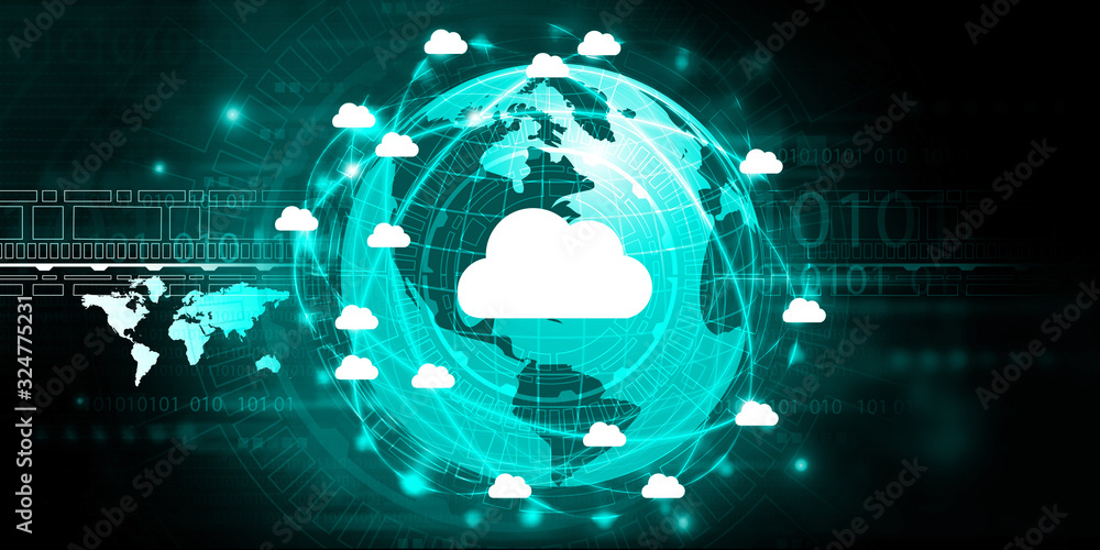 Poster cloud computing technology. cloud network concept background. digital illustration