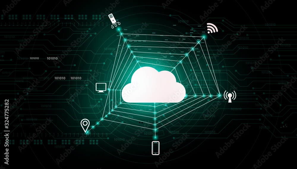 Poster cloud computing technology . cloud network concept background. digital illustration.
