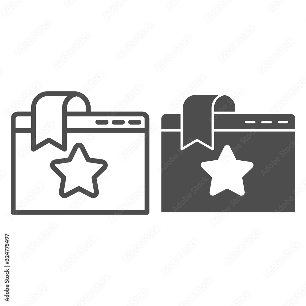 Poster favorite window tab line and solid icon. website bookmark with star. world wide web vector design co