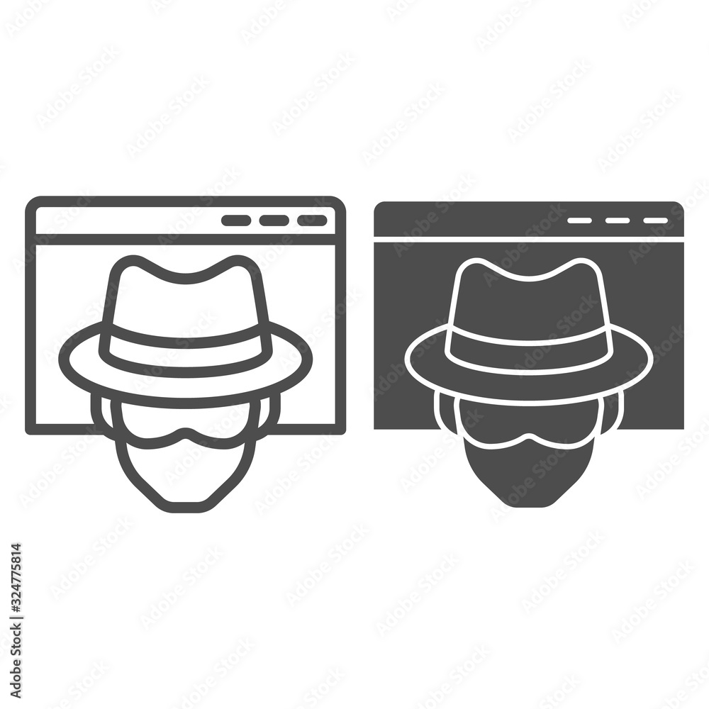 Poster anonymous browser line and solid icon. window with malefactor incognito net surfer. data security ve