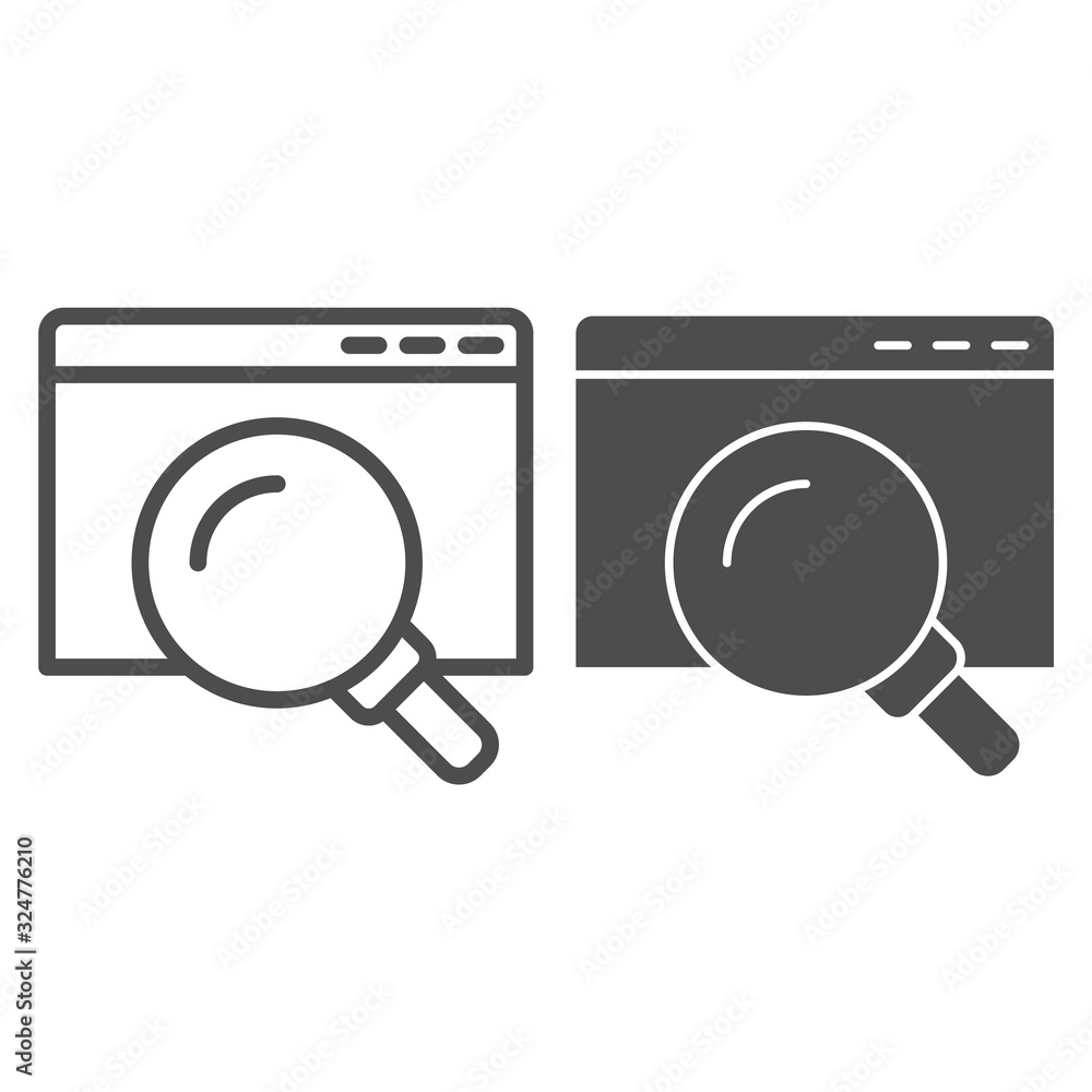 Poster search window page line and solid icon. web browser with magnifier. internet technology vector desig