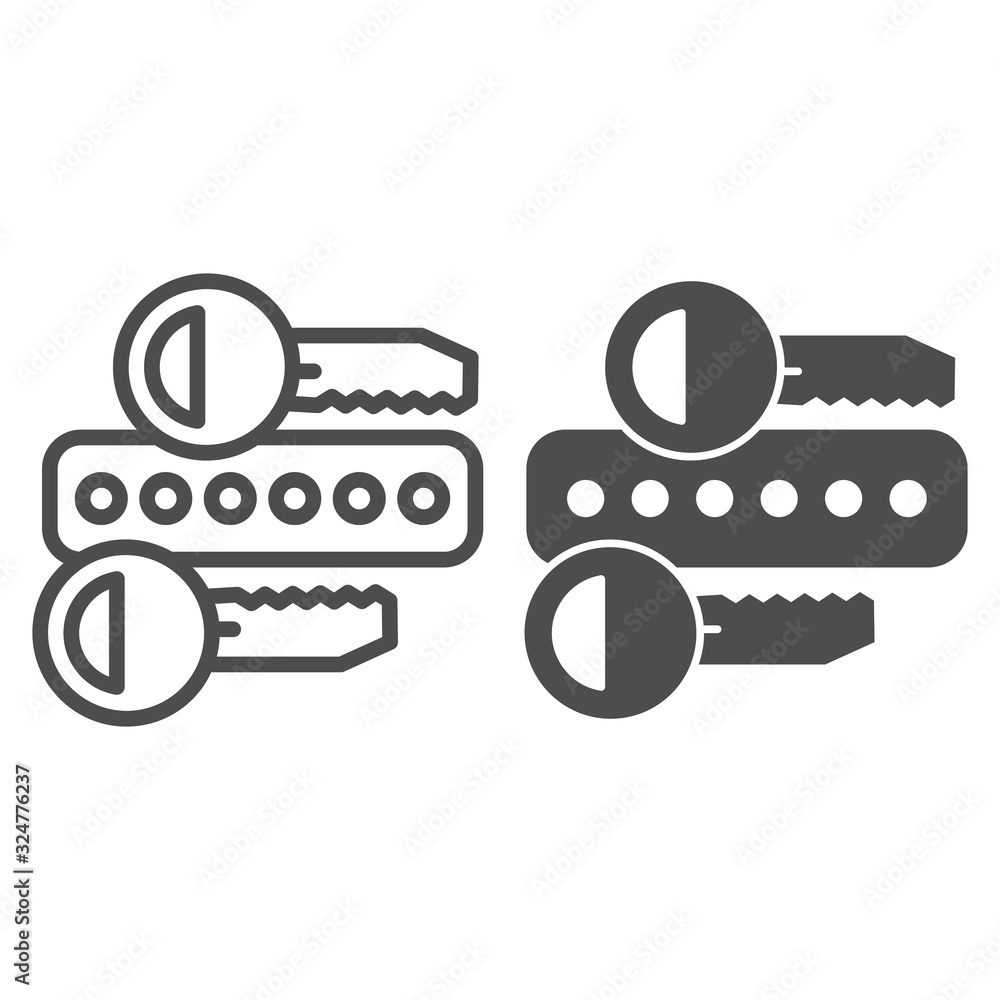 Poster protection password line and solid icon. web form to access the site with two keys. window browser v