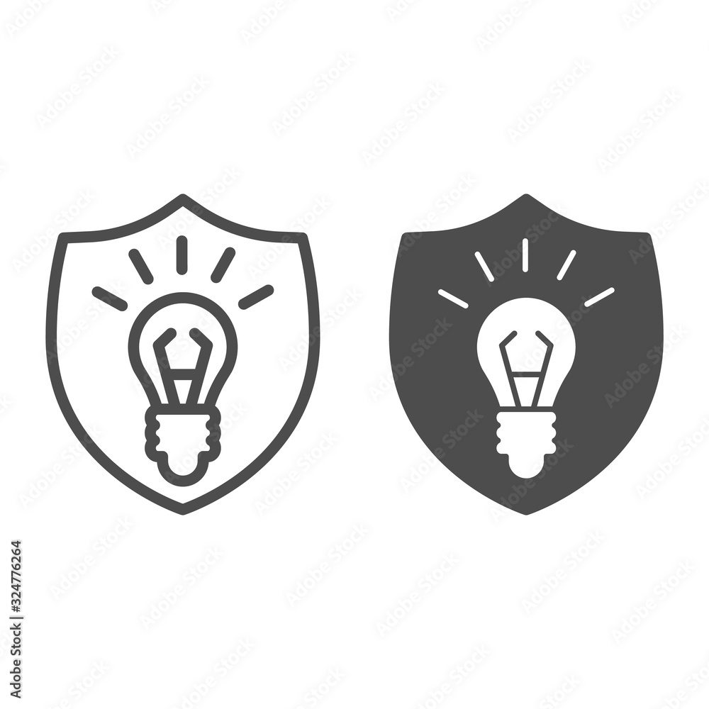 Aufkleber idea lamp emblem line and solid icon. protection shield with electricity bulb. internet technology v
