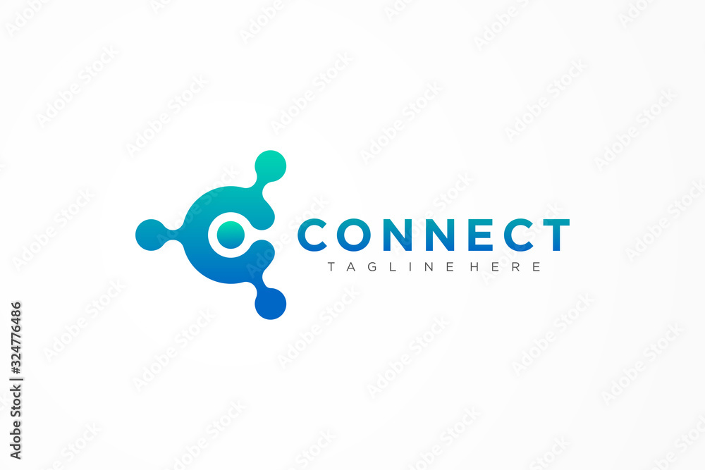 Poster abstract letter c logo blue gradient circular rounded with connected dots. flat vector logo design t