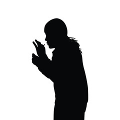Young hippie smokes marijuana silhouette vector
