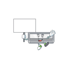 A picture of air conditioner cartoon character with board