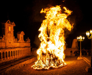  Big fire next to the Granfonte fountain during the traditional Good Friday procession in Leonforte