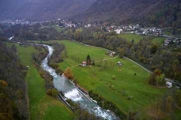 Little Italian village Contoira among the Alps in autumn day
