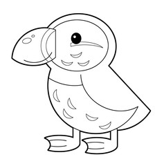 cartoon sketch scene with flying bird puffin isolated on white background illustration