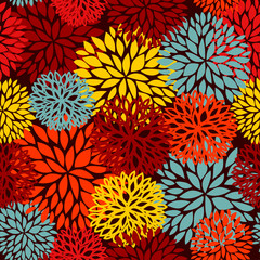 Bright autumn floral seamless pattern. Beautiful background with Chrysanthemum flowers background for web, print, textile, wallpaper - 324779267